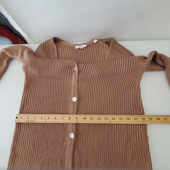 Vince Ribbed Button Front Cardigan Size 1X Long Sleeve Stretch Sweater Preppy - Picture 8 of 14